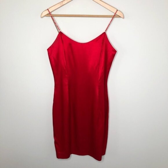 JESSICA McClintock  Vintage Red Satin Mini Dress Size 9/10 - Picture 1 of 7